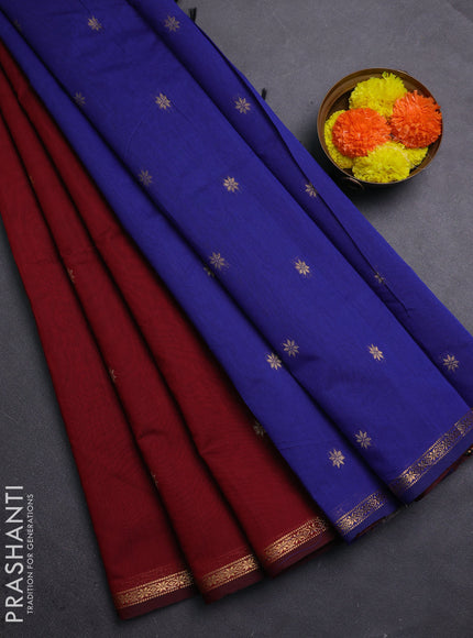 Maroon & Blue Semi Maheshwari Cotton - Buttas