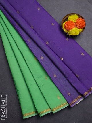 Green & Purple Semi Maheshwari Cotton - Buttas
