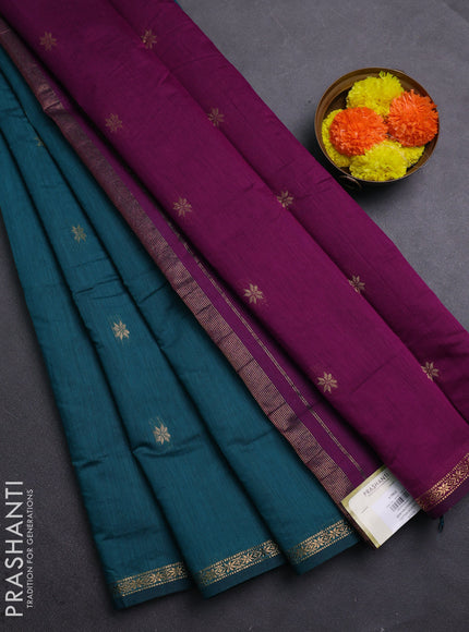 Peacock Green & Purple Semi Maheshwari Cotton - Buttas