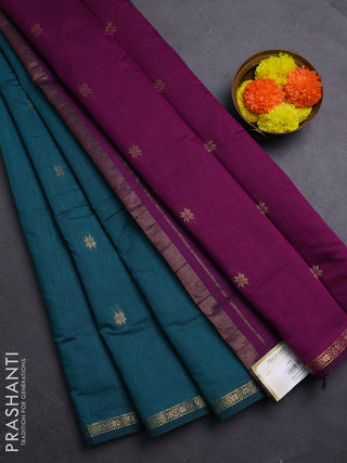 Peacock Green & Purple Semi Maheshwari Cotton - Buttas