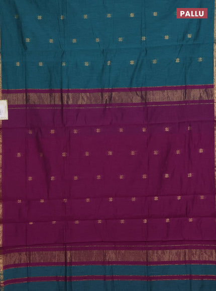 Peacock Green & Purple Semi Maheshwari Cotton - Buttas