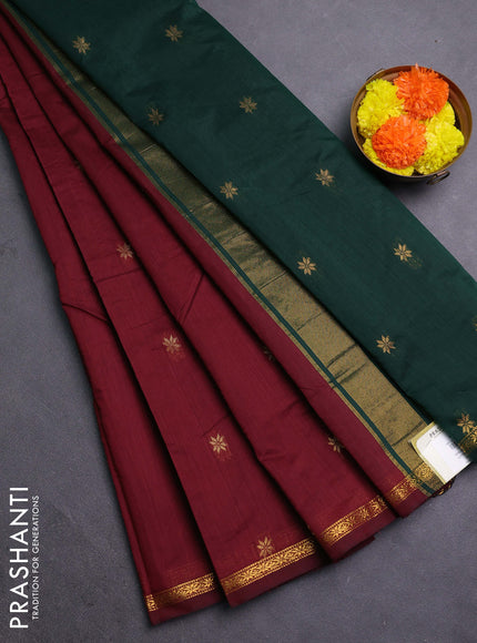 Maroon & Bottle Green Semi Maheshwari Cotton - Buttas