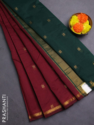 Maroon & Bottle Green Semi Maheshwari Cotton - Buttas