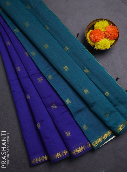 Blue & Peacock Green Semi Maheshwari Cotton - Buttas