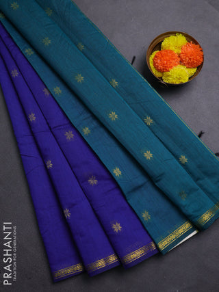 Blue & Peacock Green Semi Maheshwari Cotton - Buttas