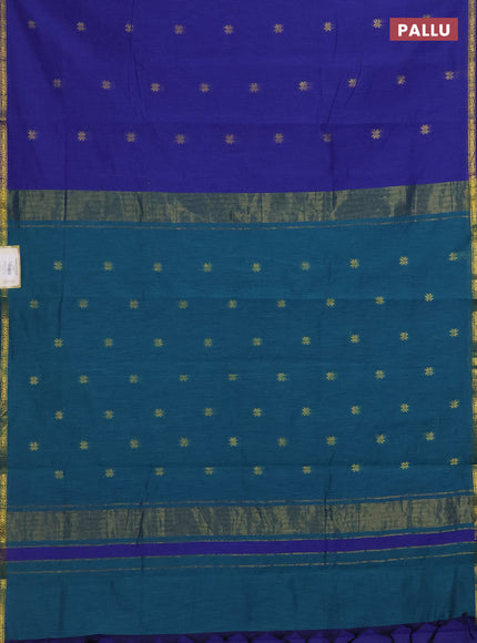 Blue & Peacock Green Semi Maheshwari Cotton - Buttas