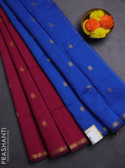 Maroon & Blue Semi Maheshwari Cotton - Buttas