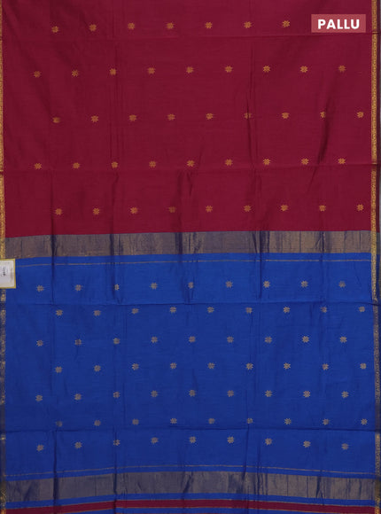 Maroon & Blue Semi Maheshwari Cotton - Buttas