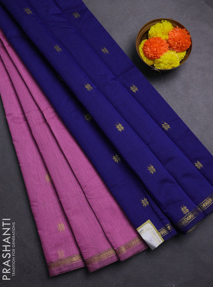 Mauve Pink & Blue Semi Maheshwari Cotton - Buttas