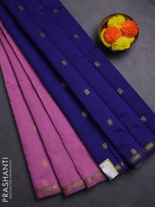 Mauve Pink & Blue Semi Maheshwari Cotton - Buttas