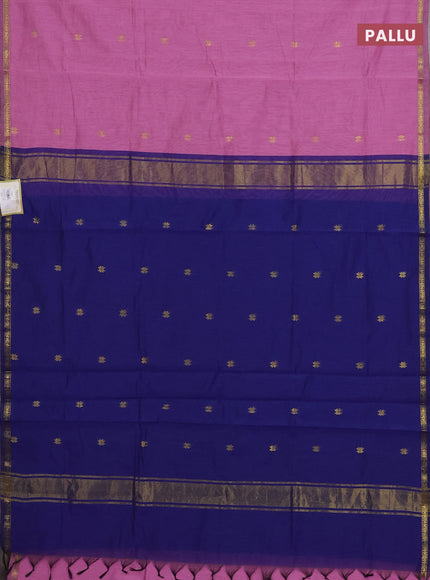 Mauve Pink & Blue Semi Maheshwari Cotton - Buttas