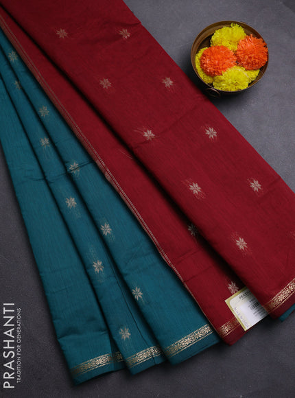Peacock Green & Maroon Semi Maheshwari Cotton - Buttas