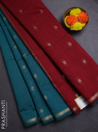 Peacock Green & Maroon Semi Maheshwari Cotton - Buttas