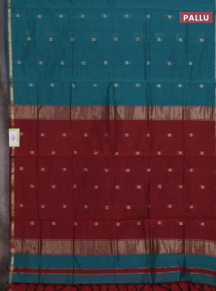 Peacock Green & Maroon Semi Maheshwari Cotton - Buttas