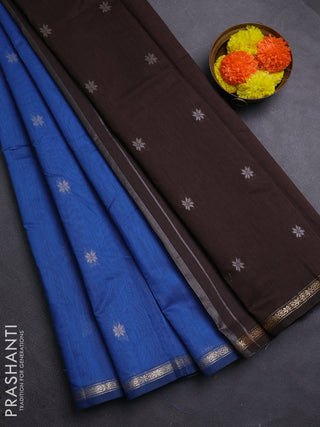 Blue & Coffee Brown Semi Maheshwari Cotton - Buttas