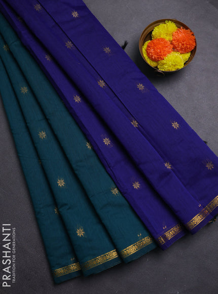 Peacock Green & Blue Semi Maheshwari Cotton - Buttas