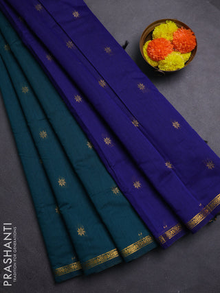 Peacock Green & Blue Semi Maheshwari Cotton - Buttas