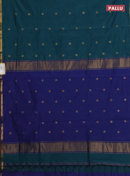 Peacock Green & Blue Semi Maheshwari Cotton - Buttas