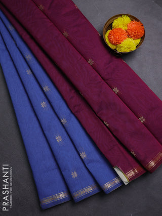 Blue & Magenta Pink Semi Maheshwari Cotton - Buttas