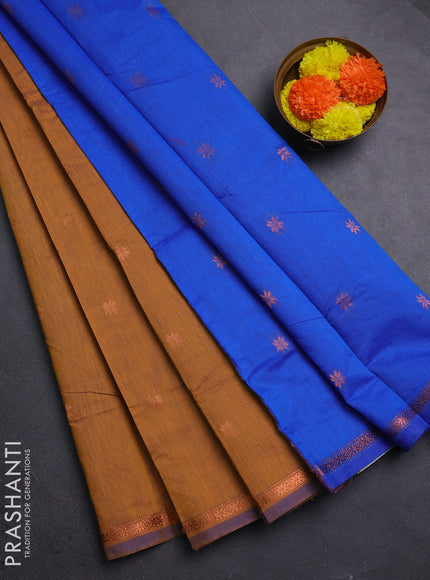 Mustard Yellow & Blue Semi Maheshwari Cotton - Buttas