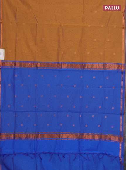 Mustard Yellow & Blue Semi Maheshwari Cotton - Buttas