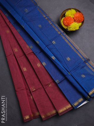 Pastel Maroon & Blue Semi Maheshwari Cotton - Buttas