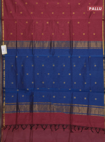Pastel Maroon & Blue Semi Maheshwari Cotton - Buttas