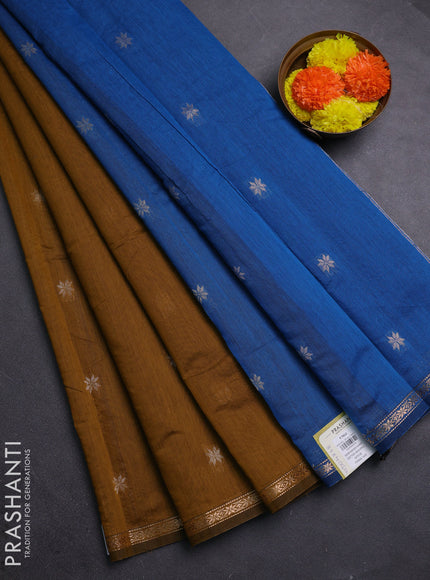 Mustard Yellow & Blue Semi Maheshwari Cotton - Buttas