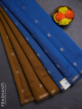 Mustard Yellow & Blue Semi Maheshwari Cotton - Buttas