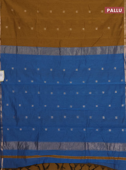 Mustard Yellow & Blue Semi Maheshwari Cotton - Buttas