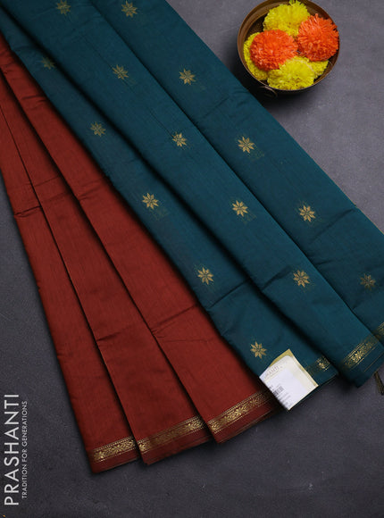 Brown & Peacock Green Semi Maheshwari Cotton - Buttas