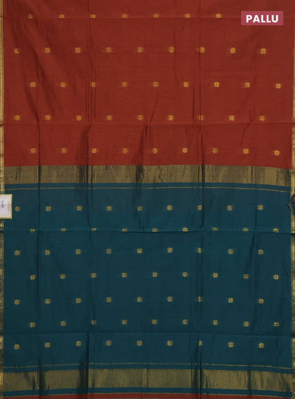 Brown & Peacock Green Semi Maheshwari Cotton - Buttas