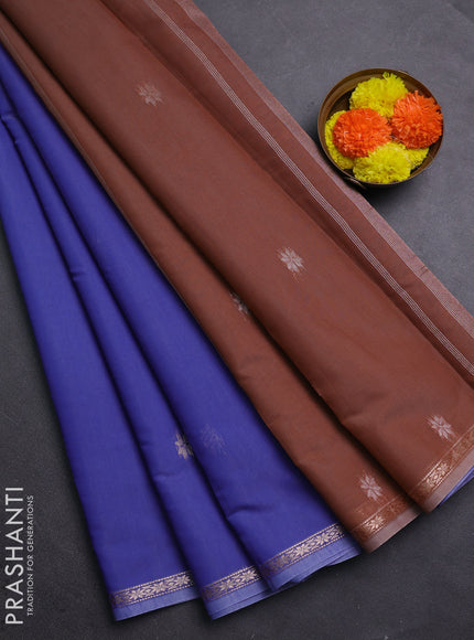 Blue & Pastel Brown Semi Maheshwari Cotton - Buttas