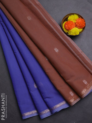 Blue & Pastel Brown Semi Maheshwari Cotton - Buttas