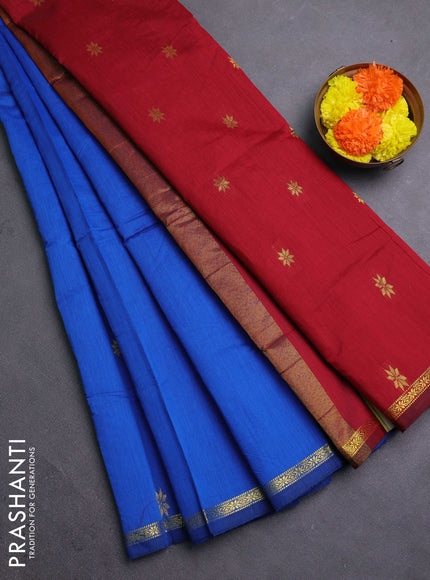 Cs Blue & Maroon Semi Maheshwari Cotton - Buttas
