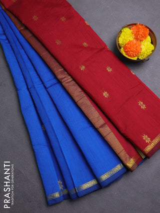 Cs Blue & Maroon Semi Maheshwari Cotton - Buttas