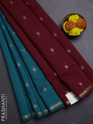 Peacock Green & Maroon Semi Maheshwari Cotton - Buttas