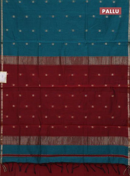 Peacock Green & Maroon Semi Maheshwari Cotton - Buttas