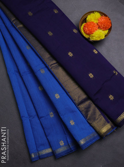 Blue & Navy Blue Semi Maheshwari Cotton - Buttas