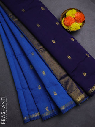 Blue & Navy Blue Semi Maheshwari Cotton - Buttas