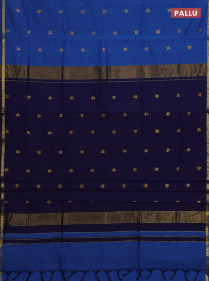 Blue & Navy Blue Semi Maheshwari Cotton - Buttas
