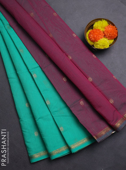 Teal Green & Pink Semi Maheshwari Cotton - Buttas