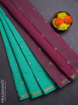 Teal Green & Pink Semi Maheshwari Cotton - Buttas