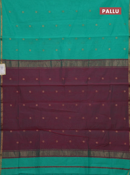 Teal Green & Pink Semi Maheshwari Cotton - Buttas