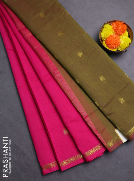 Pink & Mehendi Green Semi Maheshwari Cotton - Buttas