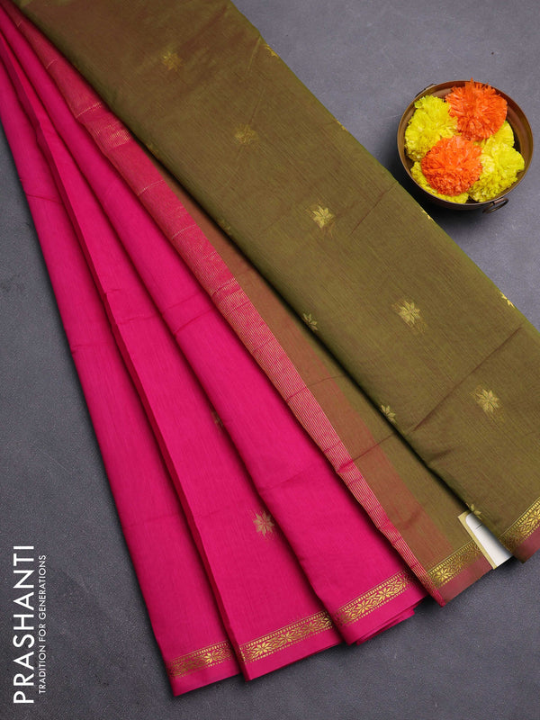 Pink & Mehendi Green Semi Maheshwari Cotton - Buttas