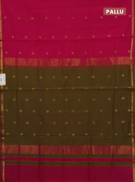 Pink & Mehendi Green Semi Maheshwari Cotton - Buttas