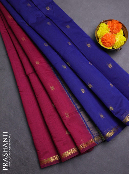 Magenta Pink & Blue Semi Maheshwari Cotton - Buttas