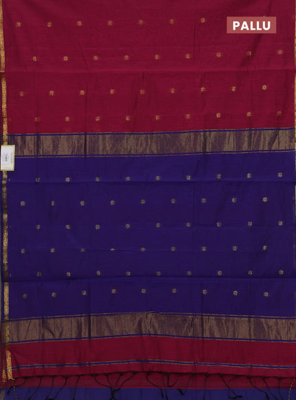 Magenta Pink & Blue Semi Maheshwari Cotton - Buttas