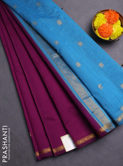 Purple & Blue Semi Maheshwari Cotton - Buttas